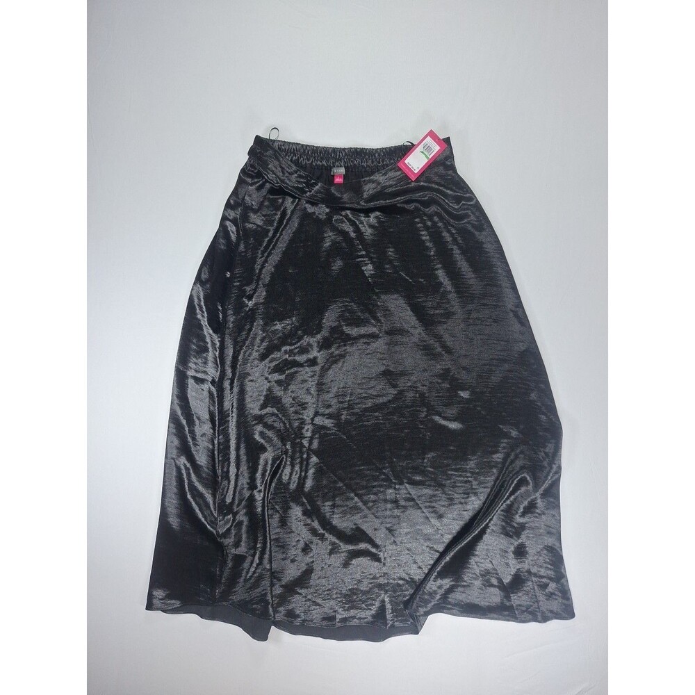 Vince Camuto Black Velvet Midi Skirt Large L A-Line Pull On Lined Elastic Waist